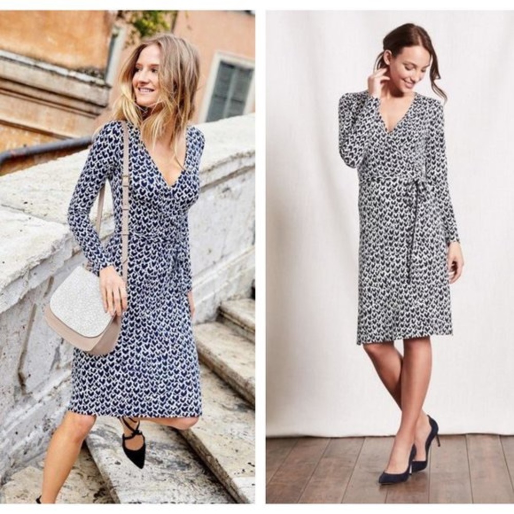 Boden Jersey Wrap Navy Heart Dress